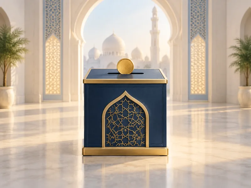 Illustration of charitable giving at a mosque